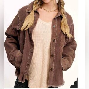 LA MIEL Cotton Brown Corduroy Utility Jacket in side/ front pockets size S NWOT
